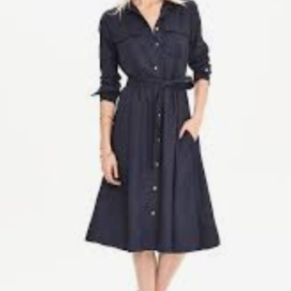 Banana Republic Midi Shirtdress in Preppy Navy, Size S - Picture 8 of 9